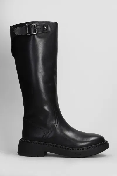 ASH MANDEVILLE LOW HEELS BOOTS IN BLACK LEATHER