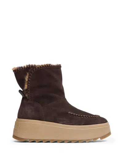 Ash Marble Whipstitch Fur-trim Snow Boots In Brown