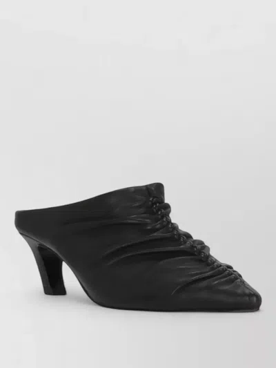Ash Mid Heel Leather Mules Draped Ruched Design In Black