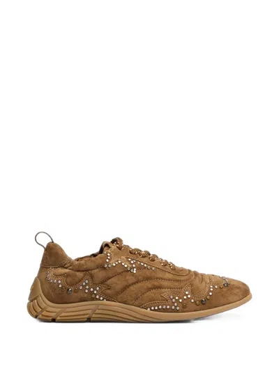Ash Miura Studded Suede Low-top Sneakers In Brown