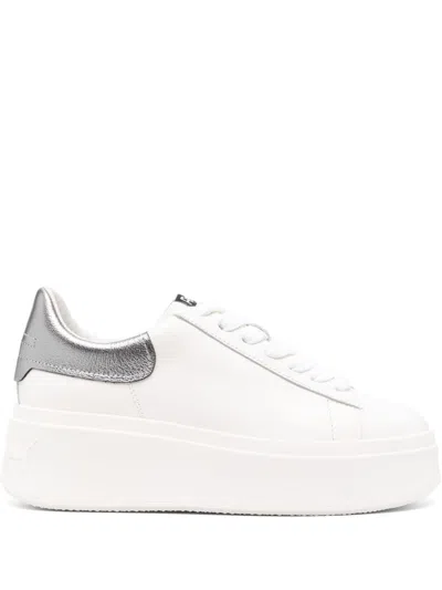 Ash White Leather Sneakers With Metallic Silver Accent
