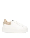 Ash Mody Rubber White Beige Leather Chunky Trainers In White