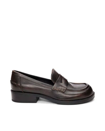 Ash Mocassino Ringo Black Leather Loafers With Penny Strap In Brown