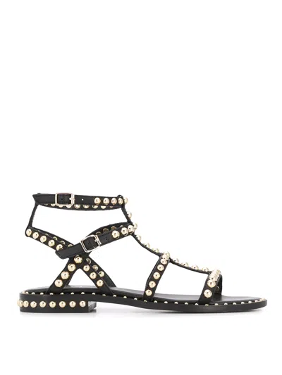 Ash Multi Strap Leather Sandals With Studs In Black