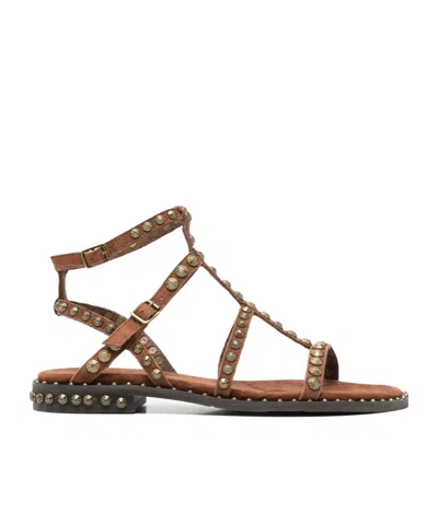 Ash Nailed Flat Sandals In Brown