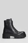 Ash Noah Combat Boots In Black Leather In Black