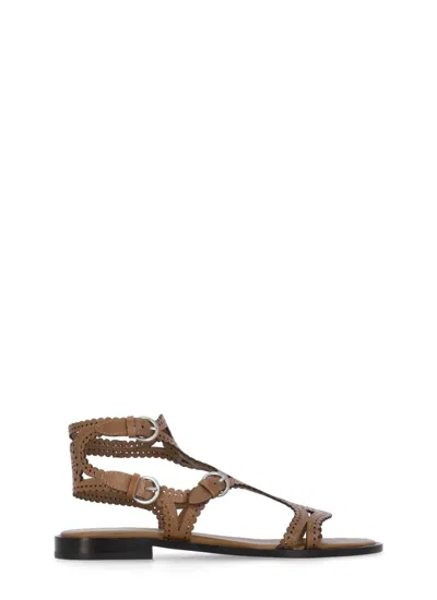 Ash Buff Calf Leather Sandals In Brown