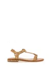 Ash Crocodile Print Sandal With Studs In Brown