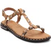 Ash Pebble Stud Embellished Ankle Strap Sandal In Brown