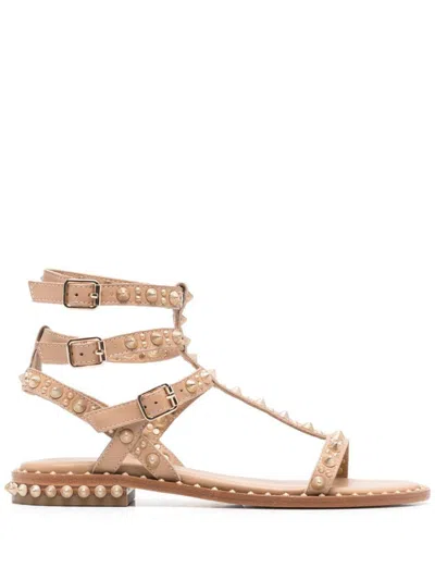 Ash Pepper Studded Leather Sandals In Pink