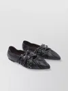 Ash Pointed Toe Leather Ballerina Shoes With Buckles And Studs