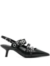 Ash Pointed-toe Slingback Heels With Metallic Eyelets And Studs