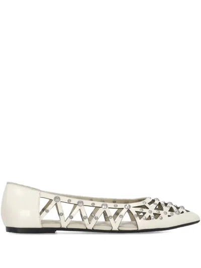 Ash Pointed-toe Studded Ballet Flats In White