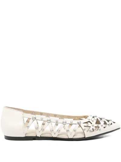 Ash Pointed-toe Studded Flat Pumps