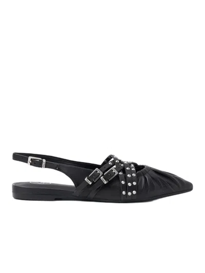 Ash Pointed-toe Black Sandals With Adjustable Buckles And Studded Details