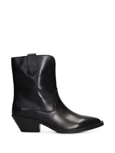 Ash Pointed-toe Leather Cowboy Boots In Black