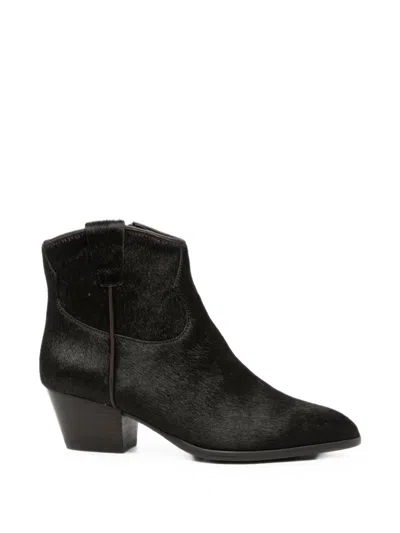 Ash Pony Fur Ankle Boots In Black