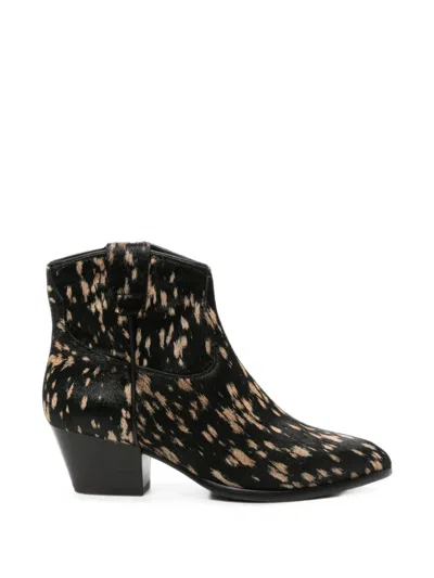Ash Pony-fur Ankle Boots In Black