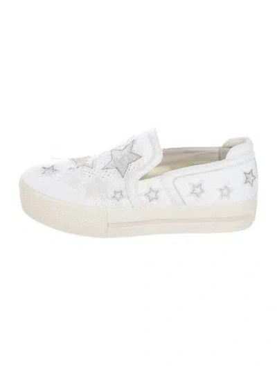 Pre-owned Ash Printed Embroidered Accent Slingback Flats In White