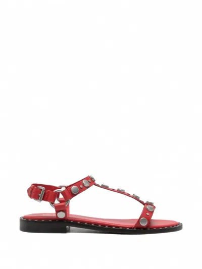 Ash Prisma Stud-embellished Flat Sandals In Red