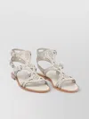 Ash Round Toe Leather Sandals With Perforated Design