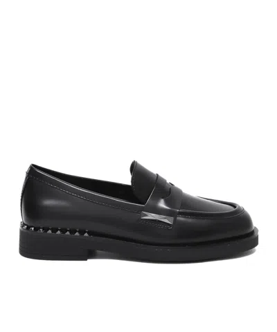 Ash Round Toe Leather Loafers Studded In Black