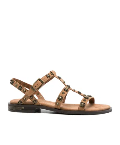 Ash Round-toe Studded Flat Sandals In Brown
