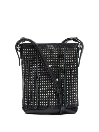 Ash Rubina Fringe-trimmed Studded Bucket Bag In Blue
