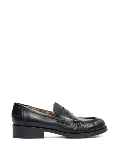 Ash Rusty Fur-lined Gathered-toe Loafers In Black