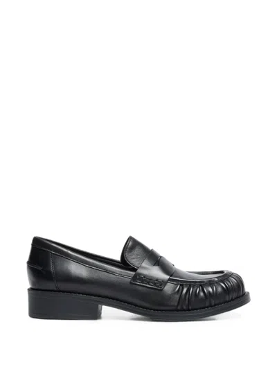 Ash Rusty Ruched Leather Loafers In Black