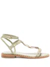 Ash Strappy Green Sandals With Gemstone Embellishments In Green