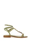 Ash Strappy Green Sandals With Gemstone Embellishments In Green