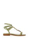 Ash Strappy Green Sandals With Gemstone Embellishments In Green