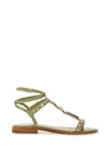 Ash Strappy Green Sandals With Gemstone Embellishments In Green