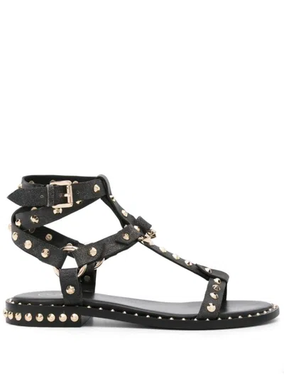 Ash Cracked Leather Studded Sandals In Beige