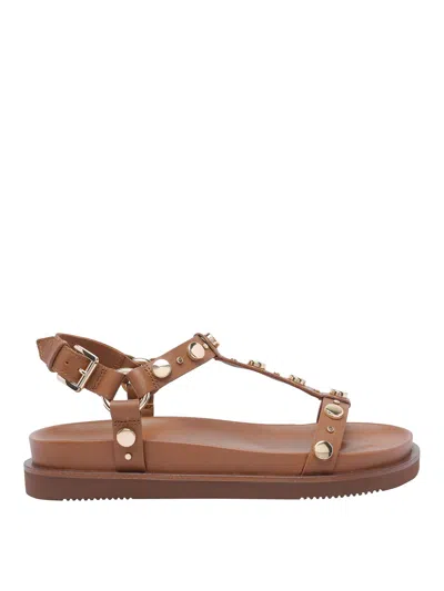Ash Ugo Tan Leather Studded Sandals In White