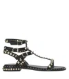 Ash Flat Sandals Three Ankle Straps Studs In Black
