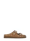 Ash Ultra Tan Leather Studded Two Bar Mules In Brown