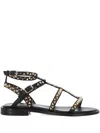 Ash Ankle Strap Leather Flat Sandals With Studs In Multicolor