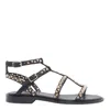 Ash Ankle Strap Leather Flat Sandals With Studs In Black