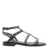 Ash Ankle Strap Leather Flat Sandals With Studs In Black