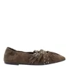 Ash Buckled Pointed Toe Ballerina Shoes In Brown