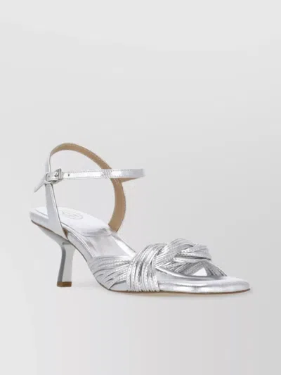 Ash Silver Leather Kitten Heel Sandals