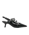 Ash Pointed-toe Slingback Heels With Metallic Eyelets And Studs In Black