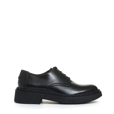 Ash Smooth Black Leather Lace-up Shoes With Polished Finish