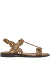 Ash Cinnamon Leather Studded Flat Sandals In Brown