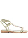 Ash Strappy Green Sandals With Gemstone Embellishments