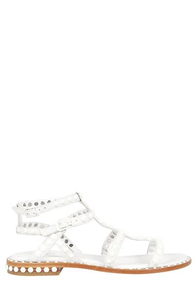 Ash Stud Embellished Ankle Strap Sandals In White