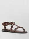 Ash Studded Ankle Strap Leather Flat Sandals In Brown