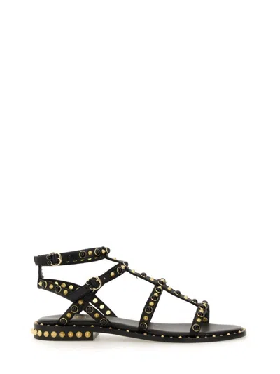 Ash Studded Black Calf Leather Sandal In Nero Scuri